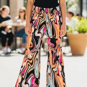 No Boundaries Colorful Swirl Pattern Spandex Flare Pants - Size XL